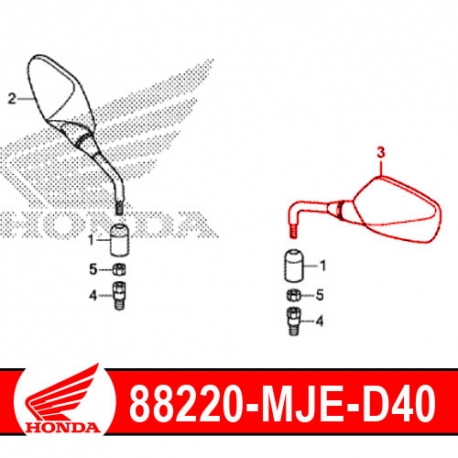 88220-MJE-D40 : Honda Left Mirror CB500X CB500F CBR500R